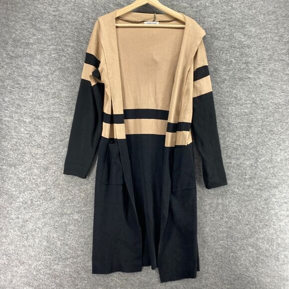 MissLook Cardigan Women S Small Black Striped Open Front Hooded Long Sleeve - Picture 3 of 9